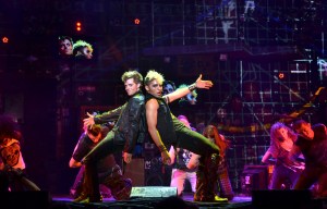 Johnny (Alex Nee, left) and the drug-pushing St. Jimmy (Trent Saunders) perform a number from American Idiot (photo by John Daughtry)