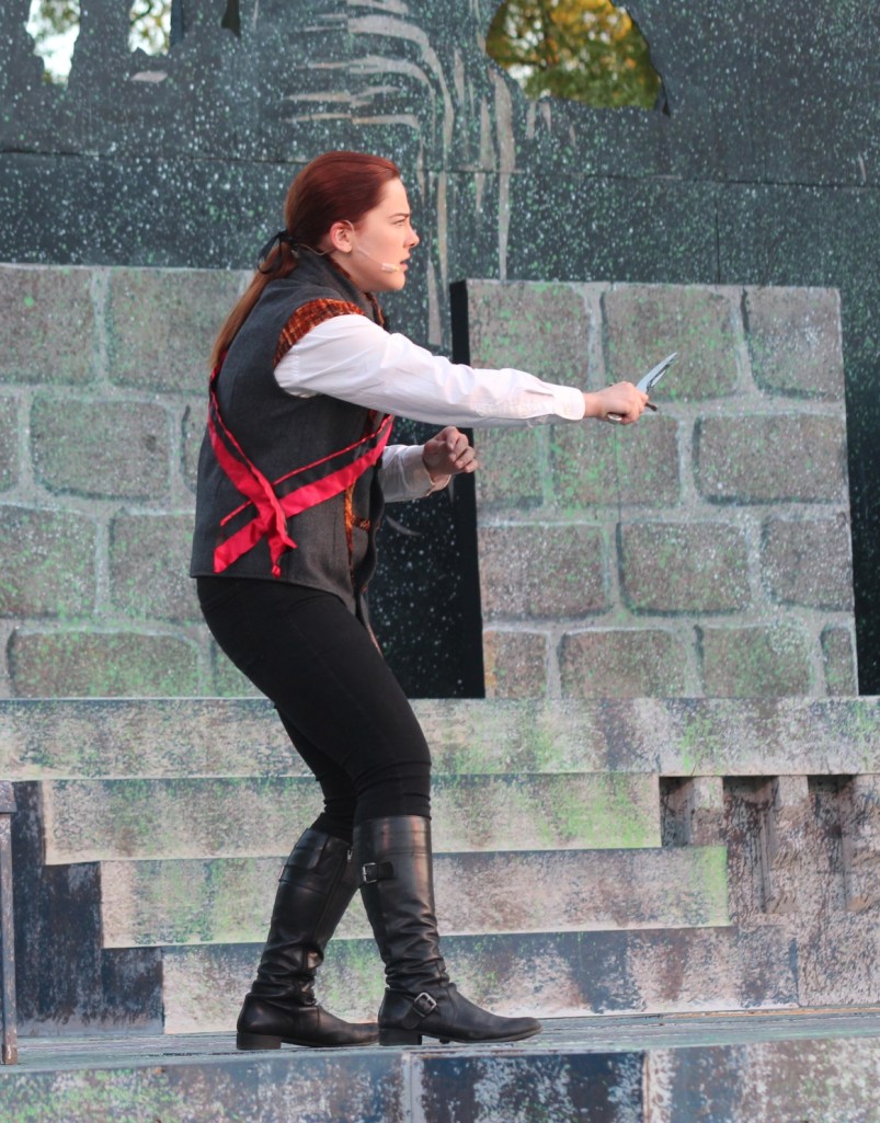 Grace Bolander plays the title role in Actors' Theatre's production of Hamlet (photo by Richard Ades)