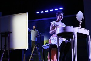 Matt Clemens (seen sharing a scene with Laura Griffith) received a Theatre Roundtable award for his leading role in Short North Stage's production of Sunday in the Park With George (photo by Megan Leigh)