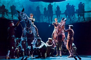 Conscripted horses Joey (right) and Topthorn prepare to charge the Germans in a battle scene from War Horse (photo © Brinkhoff/Mogenburg)