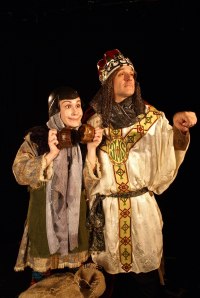 Tom Cardinal (right) as King Arthur and Amy Lay as his aide, Patsy, in Spamalot (photo courtesy of Shadowbox Live)