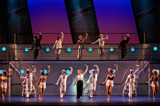 Emma Stratton (center, lower deck) shows off her dance moves with other members of the company of Anything Goes (photo by Jeremy Daniel)