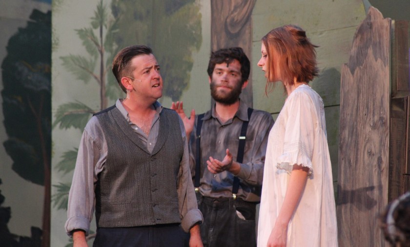 Leontes (Andy Falter, left) accuses Hermione (Kathryn Miller) of infidelity in Shakespeare’s The Winter’s Tale (photos by Richard Ades)